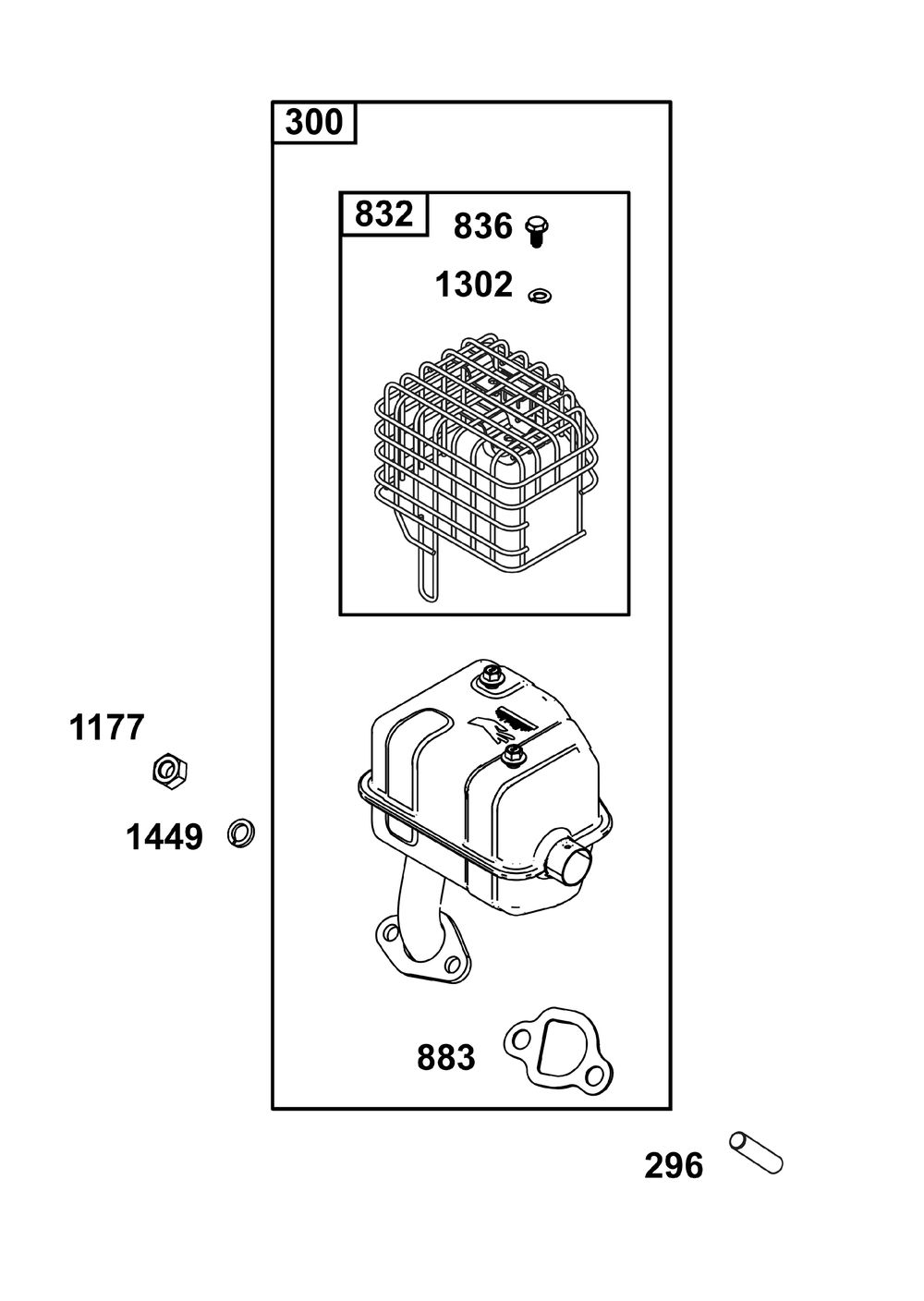 Exhaust Group Diagram and Parts List for 106232-0131-H5 100000 - 19Z999 Briggs and Stratton Engine